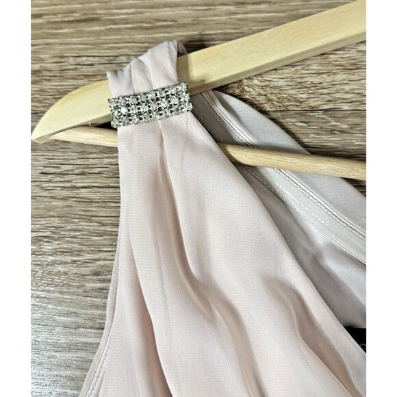 ADRIANNA PAPELL Embellished chiffon pink Blush color One-Shoulder SZ 14 - Picture 5 of 14